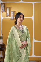 Premium Linen Cotton Silk Saree with Gold Zari Design