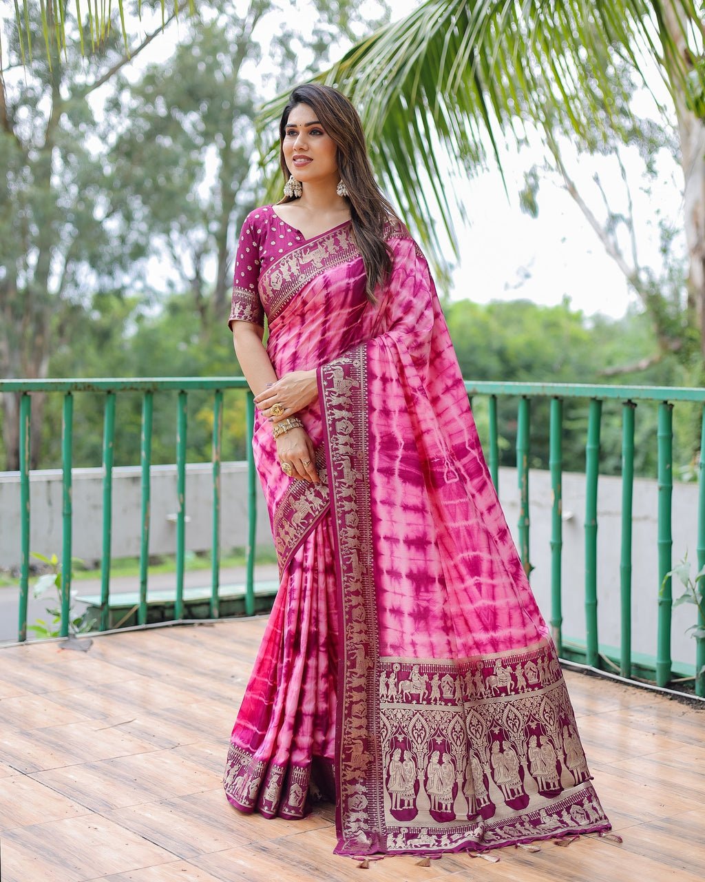 Soft Dola Silk Sibori Bandhej Saree with Zari Border