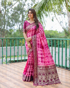 Soft Dola Silk Sibori Bandhej Saree with Zari Border
