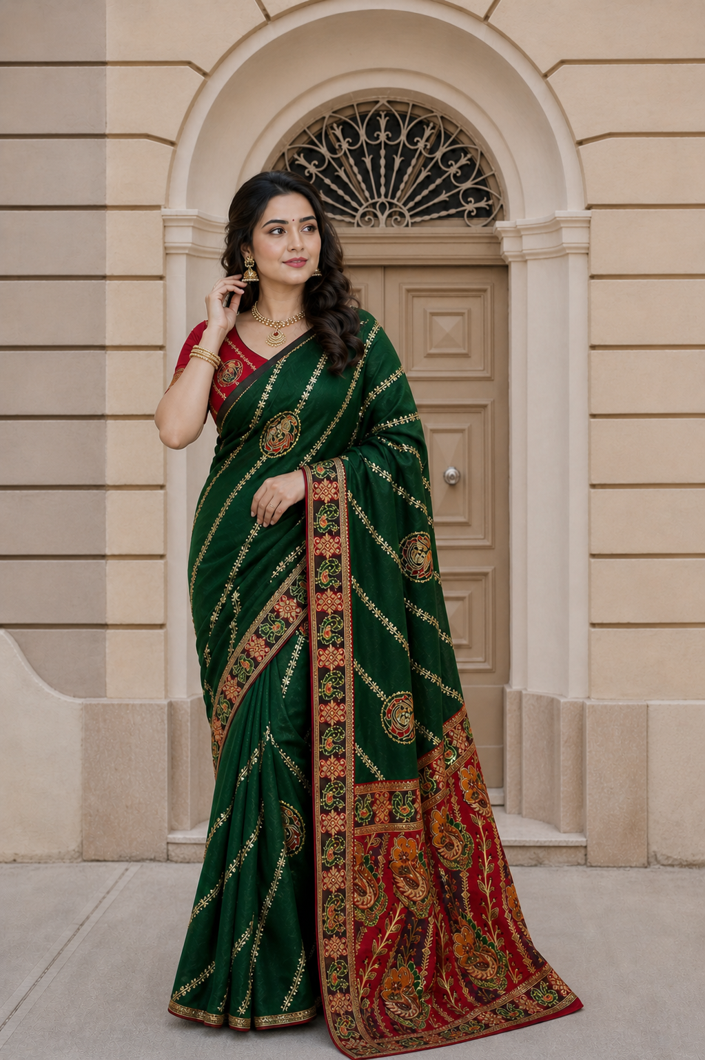 Dola Silk Saree with Diamond Work and Jacquard Border