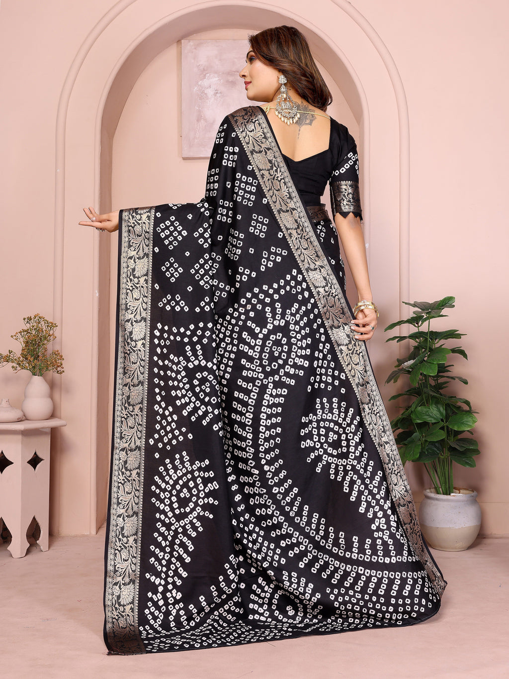 Pure Bandhej Silk Saree with Morpankh Pallu