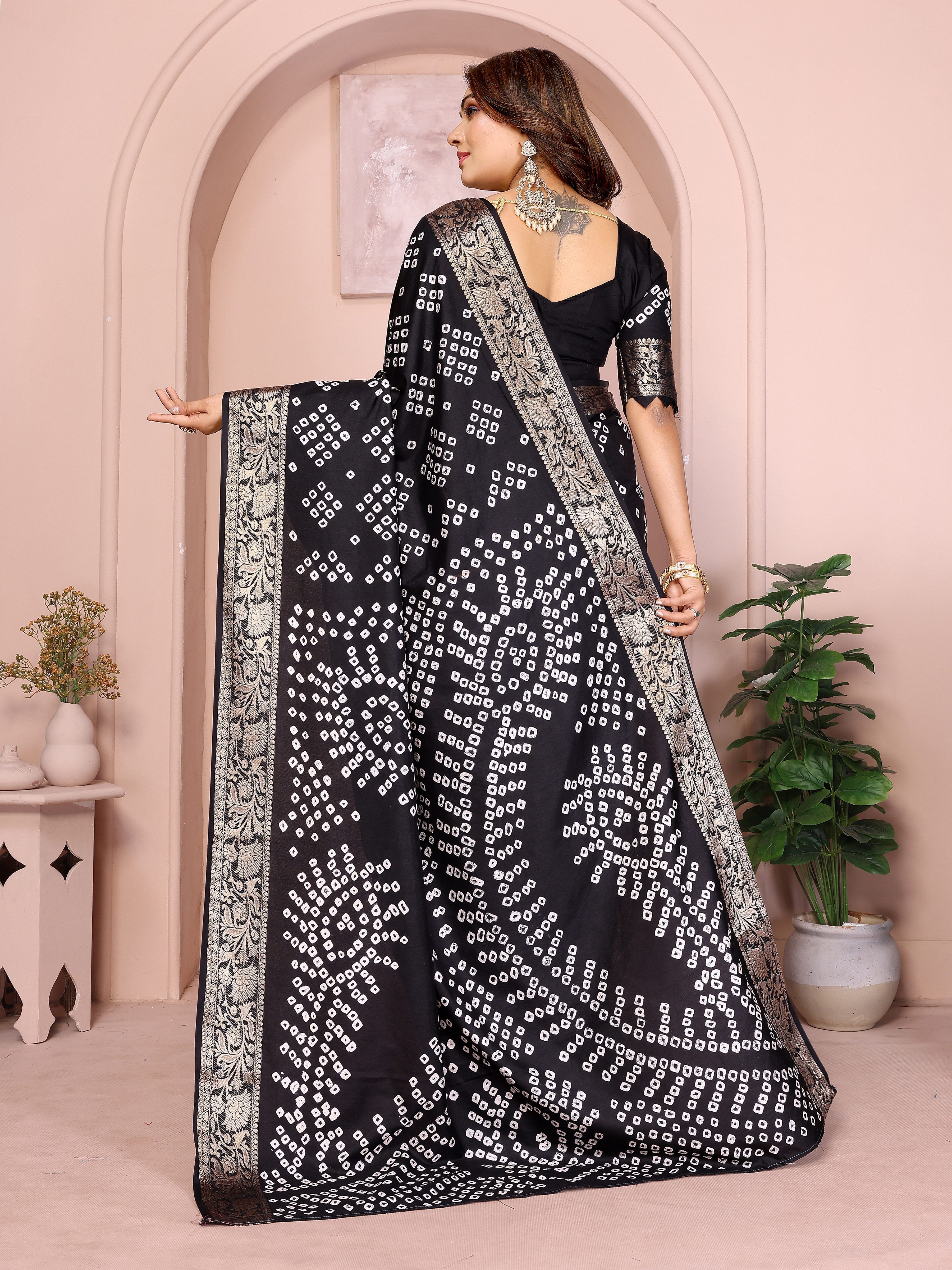 Pure Bandhej Silk Saree with Morpankh Pallu