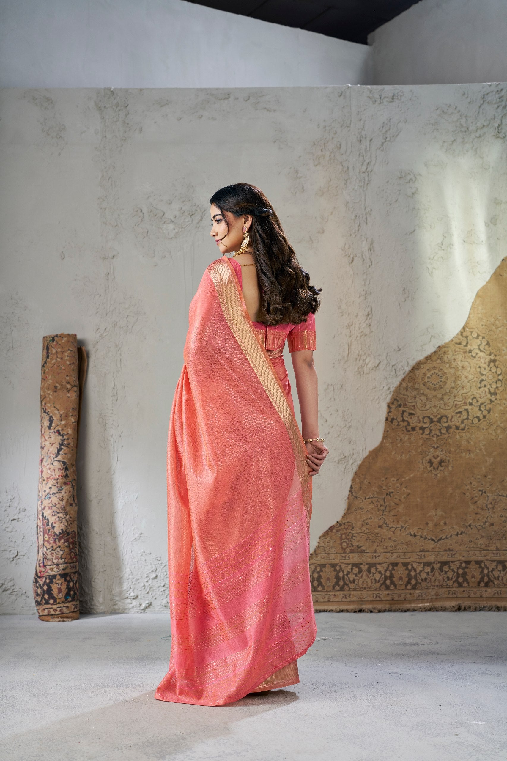 Rich Gold Zari Weaving Soft Linen Cotton Silk Saree