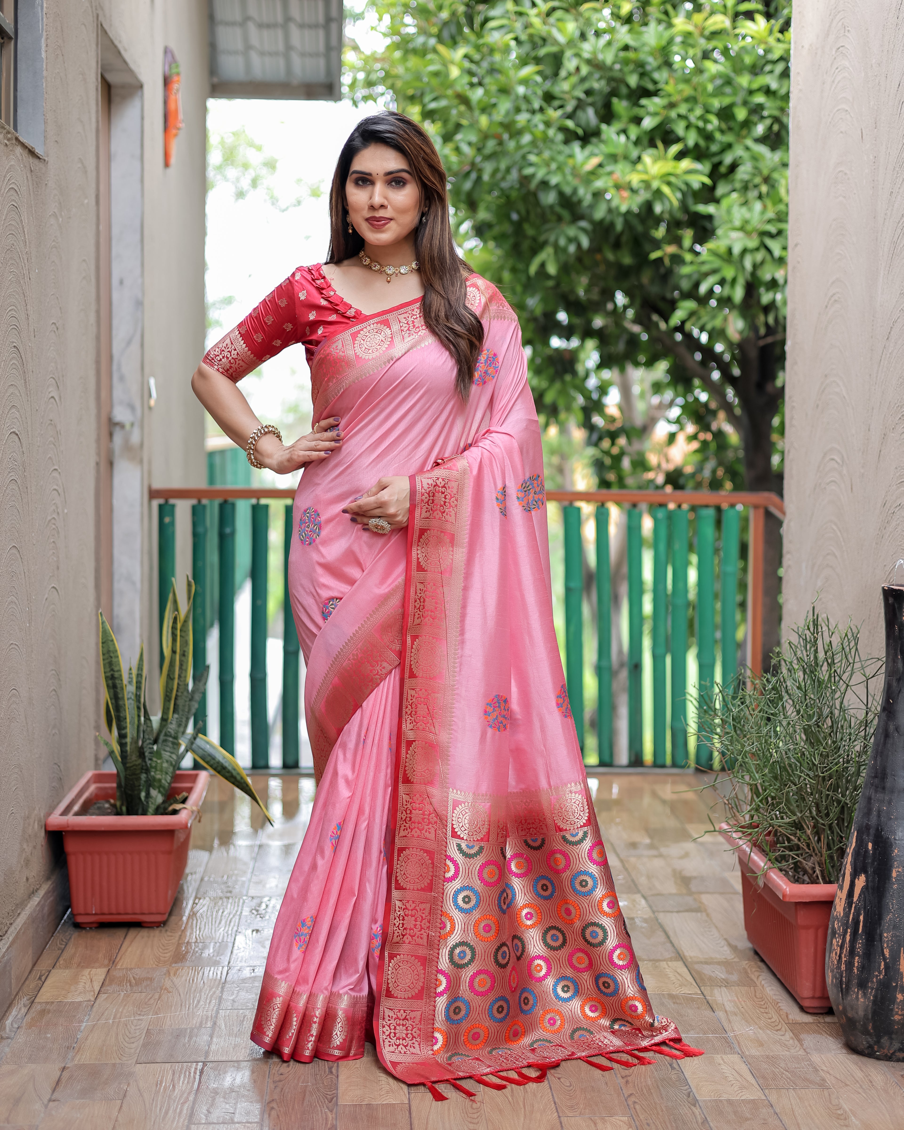 Dola Silk Saree with Contrast Border and Rich Pallu