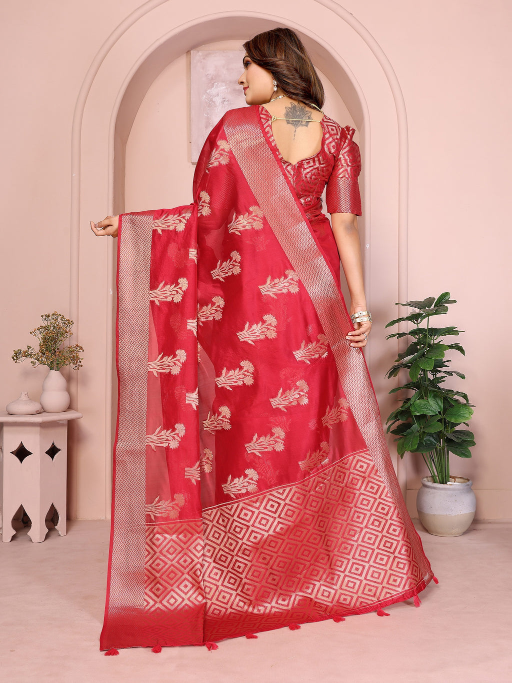 Soft Organza Silk Banarasi Saree with Butta Weaving