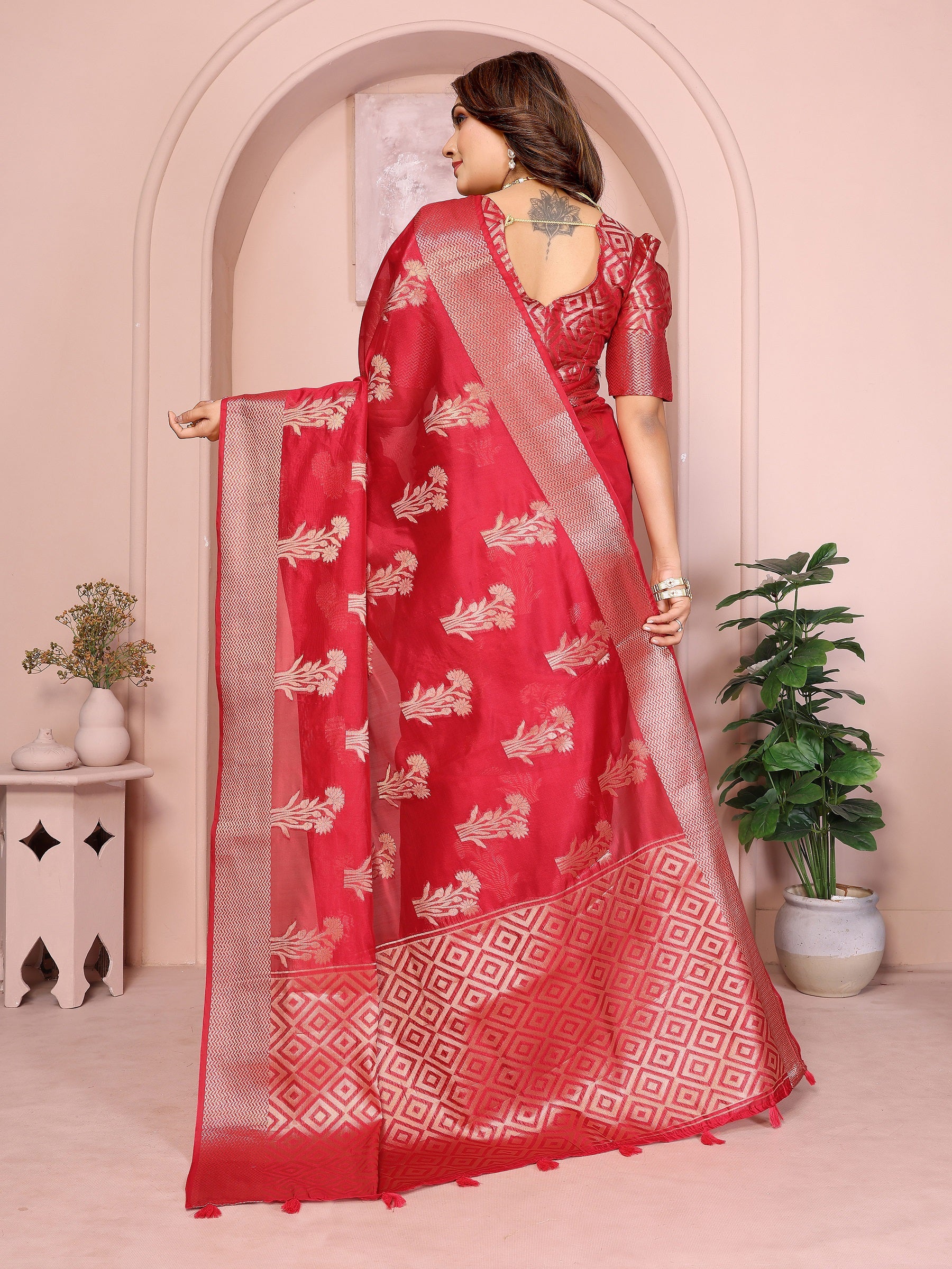 Soft Organza Silk Banarasi Saree with Butta Weaving