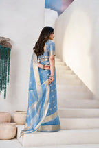 Soft Linen Cotton Silk Saree with Gold Zari Weaving