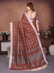 Linen Chex Weaving Saree with Jari Pallu