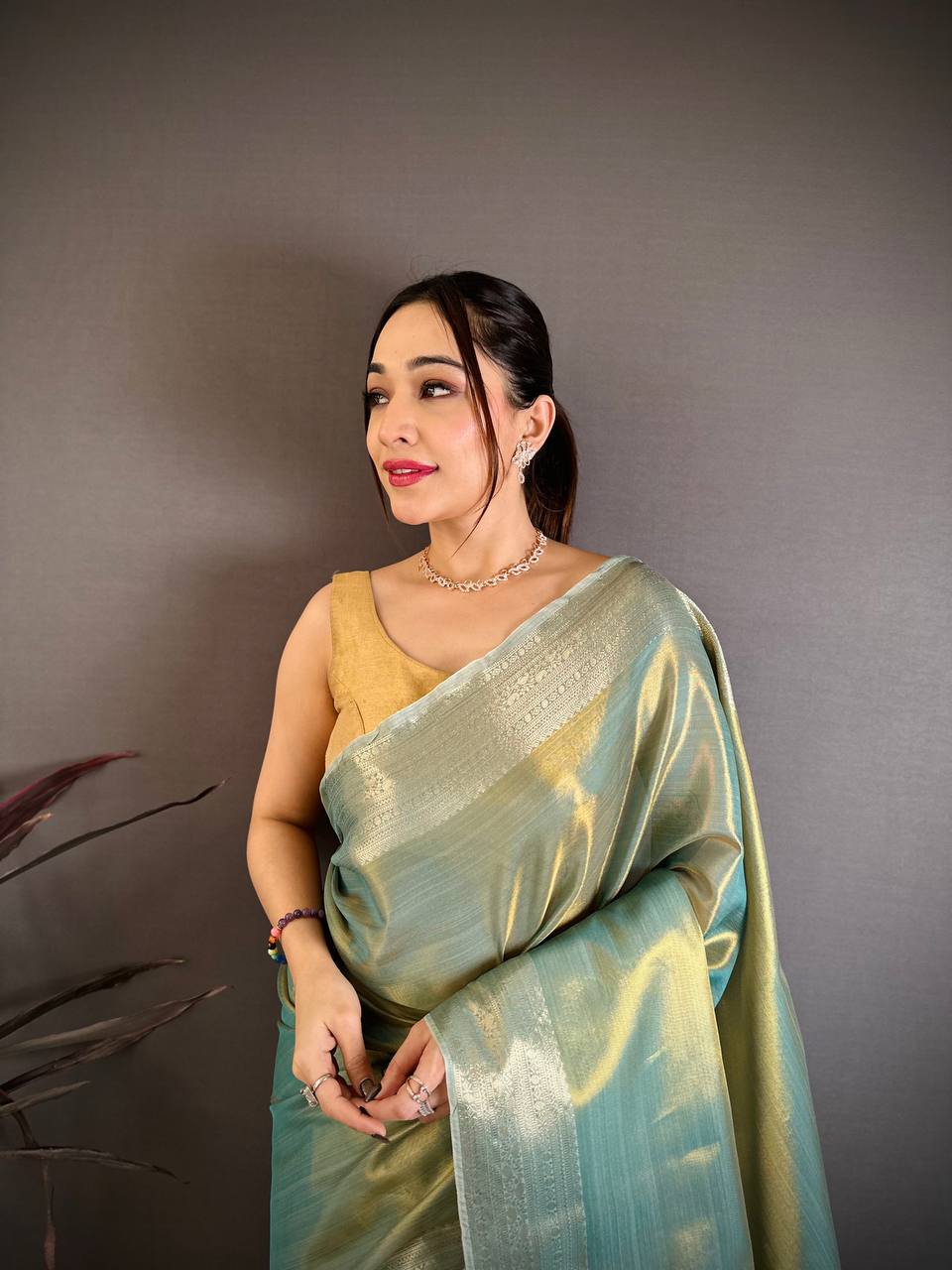 Banarasi Soft Tissue Silk Saree with Copper Zari Weaving