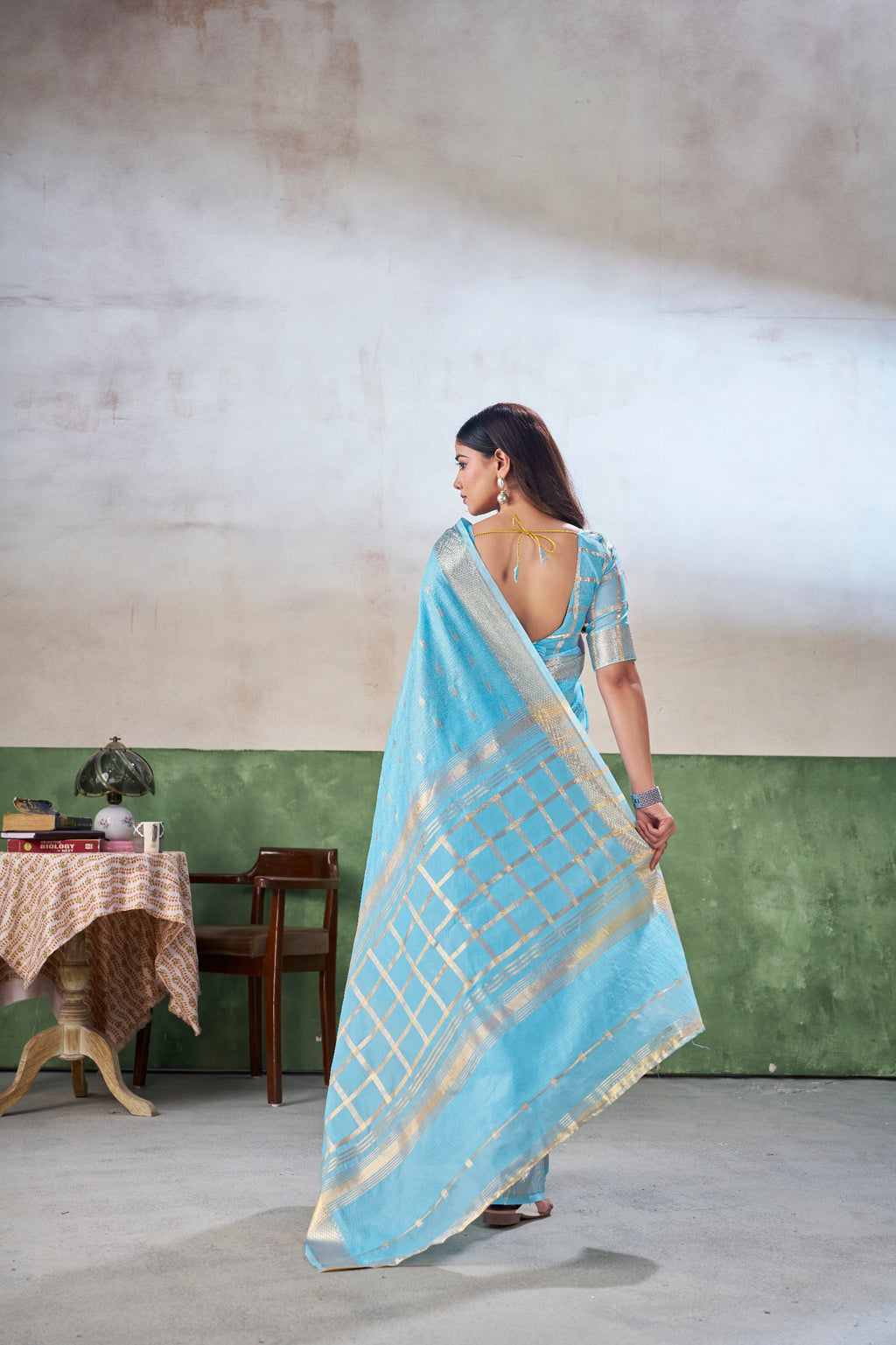 Party Wear Gold Zari Soft Linen Cotton Silk Saree