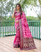 Soft Dola Silk Sibori Bandhej Saree with Zari Border