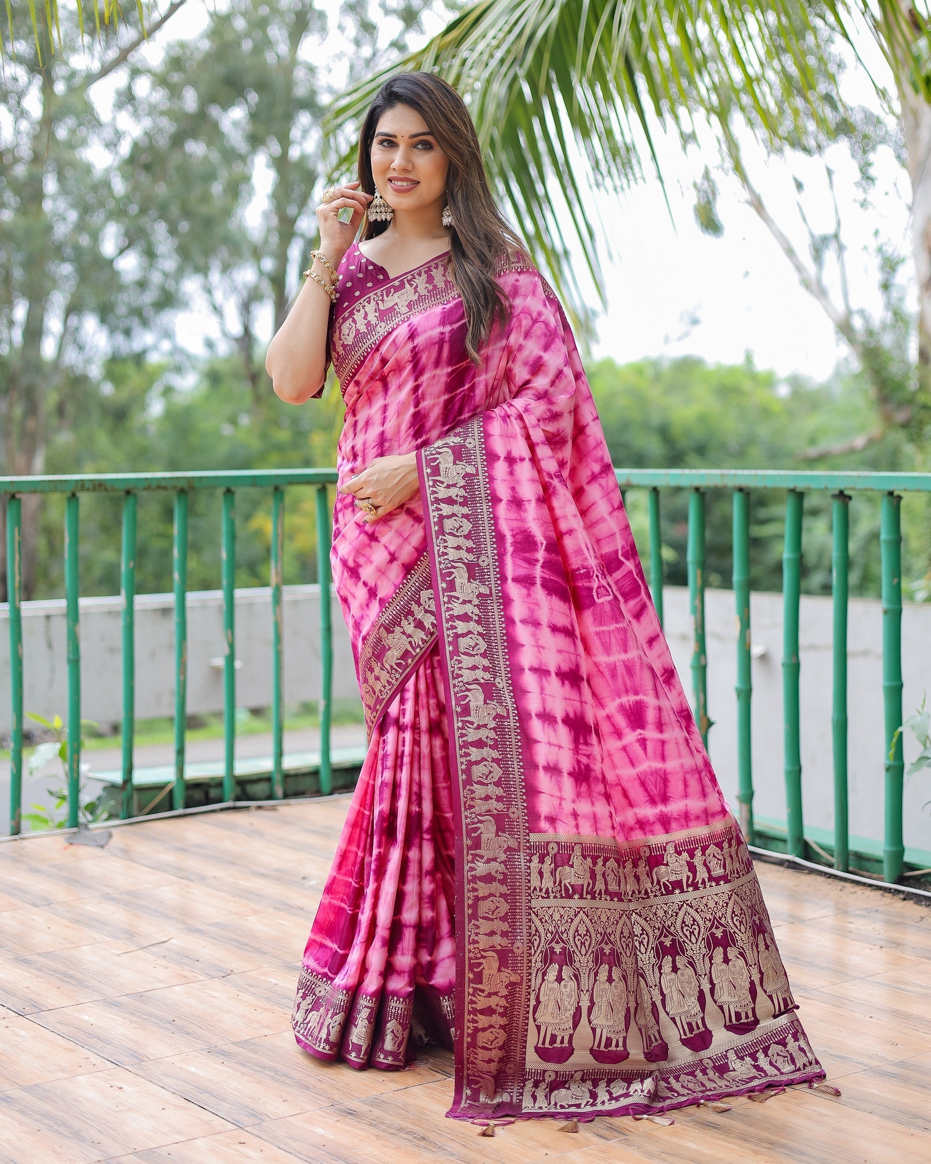 Soft Dola Silk Sibori Bandhej Saree with Zari Border