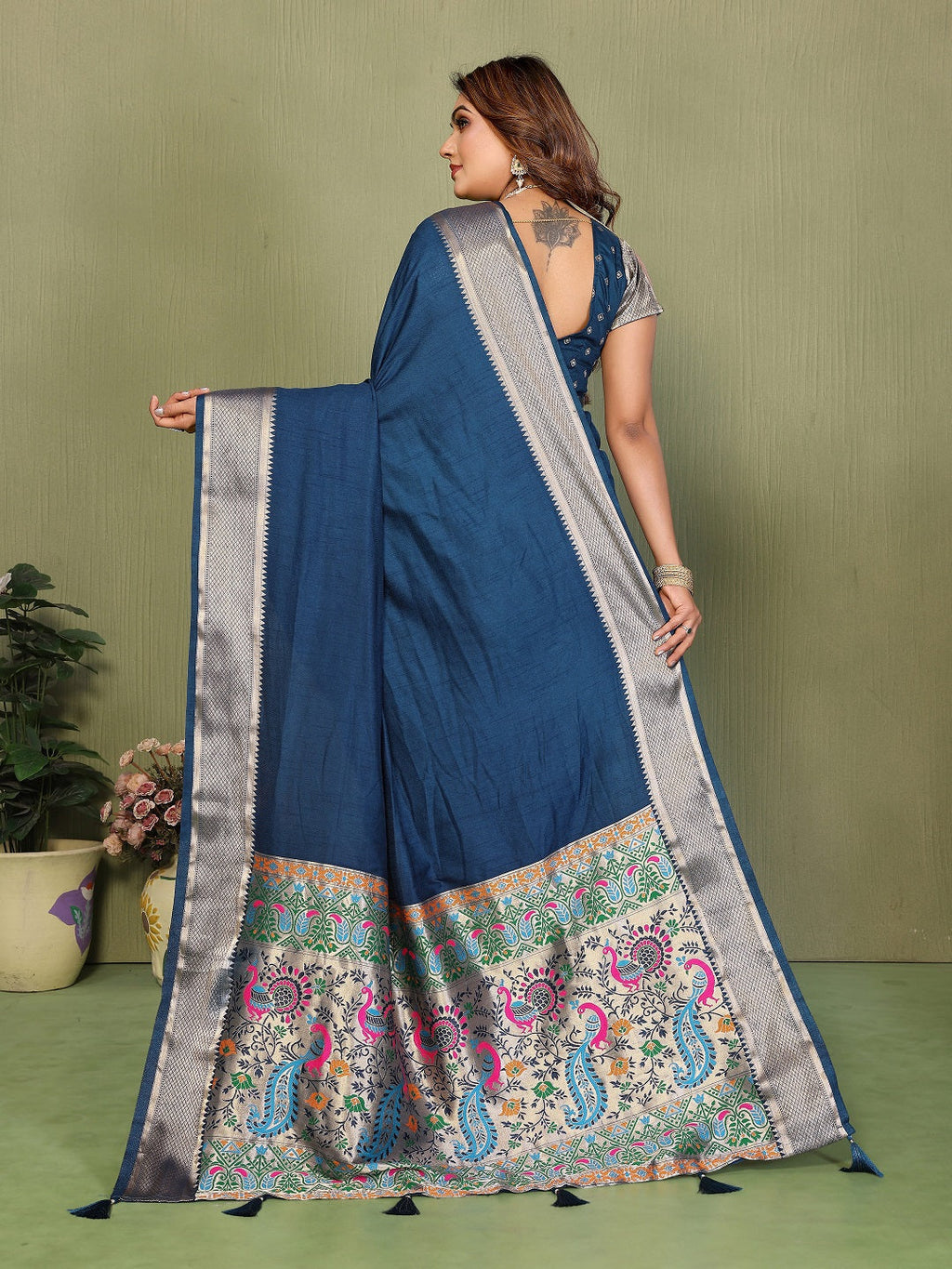 Paithani Silk Gala Pallu Tie-Dye Saree with Zari Border