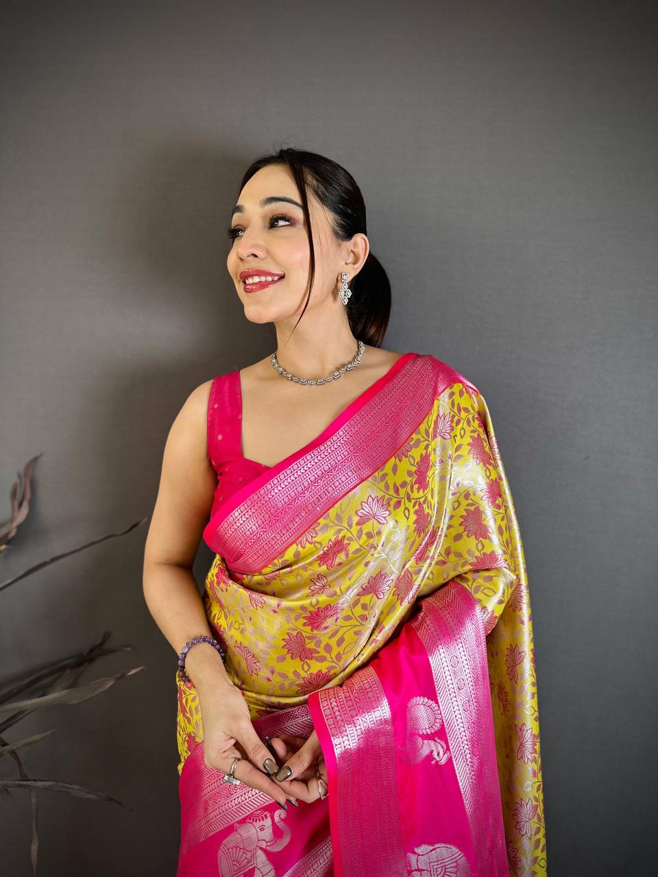 Pure Kanjivaram Silk Saree with Silver Zari Pallu