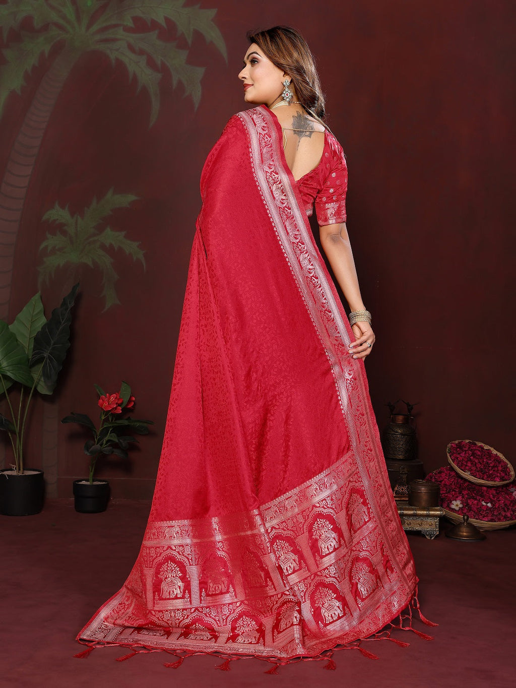 Luxury Soft Satin Silk Hand Dyed Gala Pallu Saree