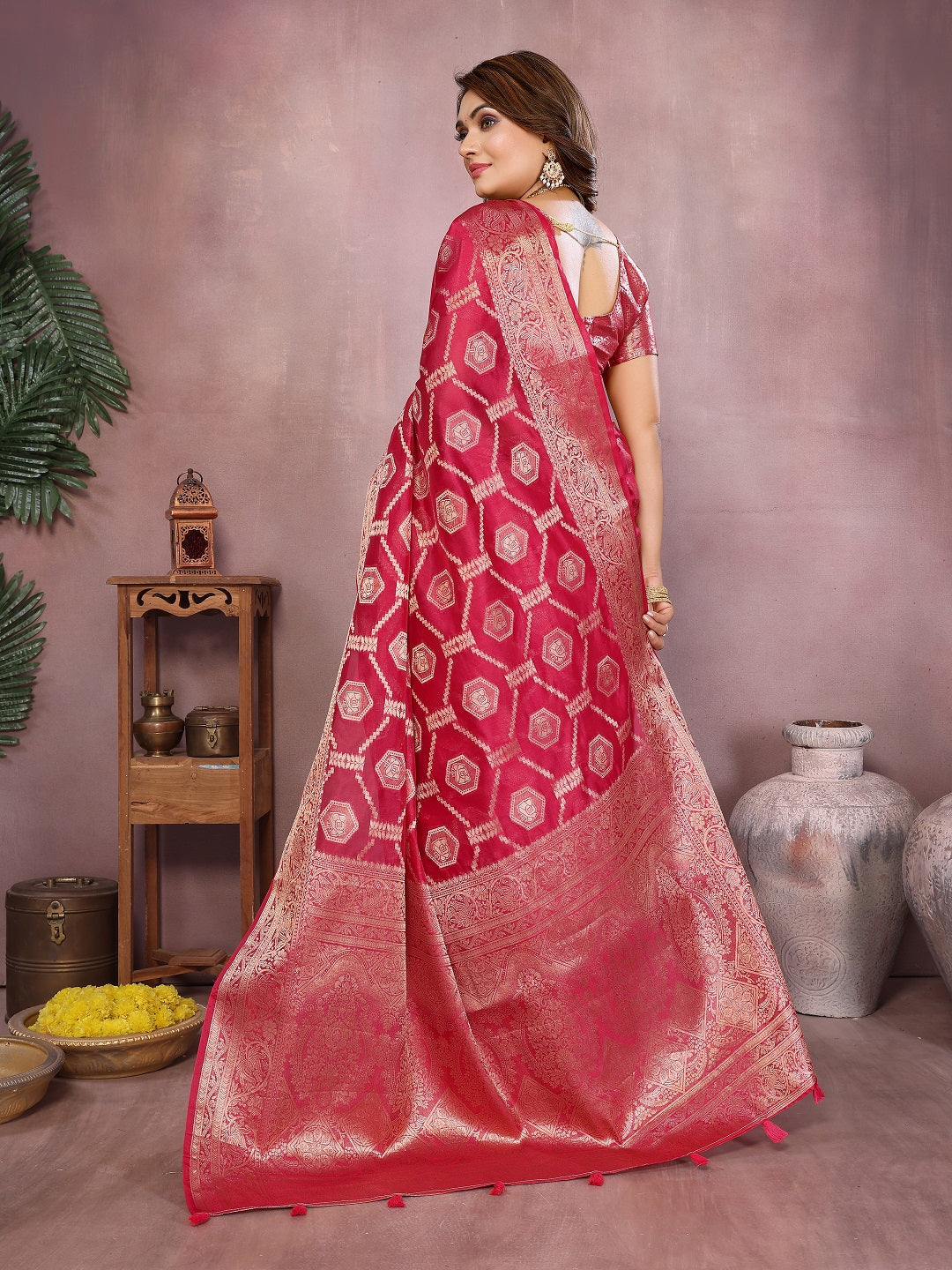 Traditional Banarasi Organza Saree with Intricate Butti Design