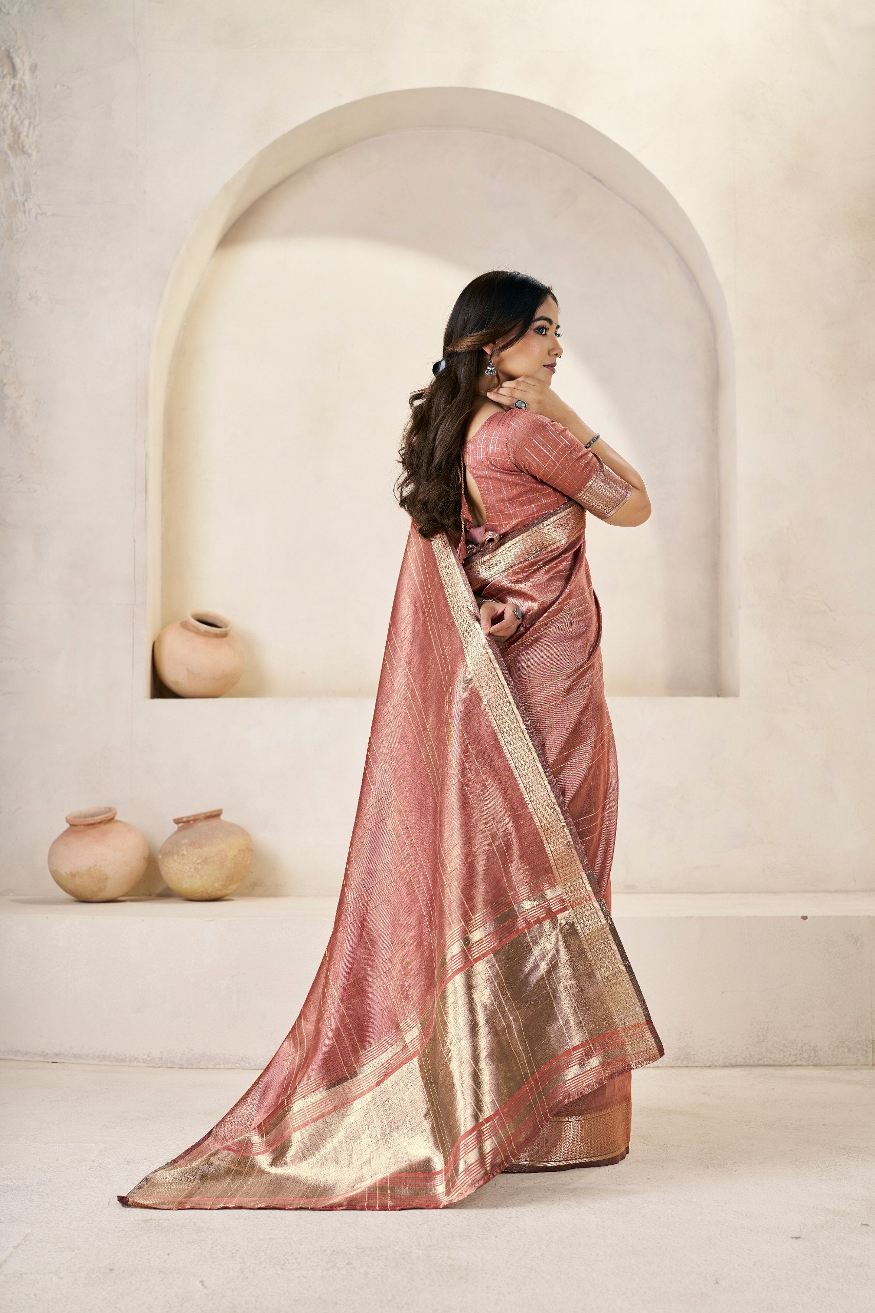 Designer Gold Zari With Soft Linen Cotton Silk Saree