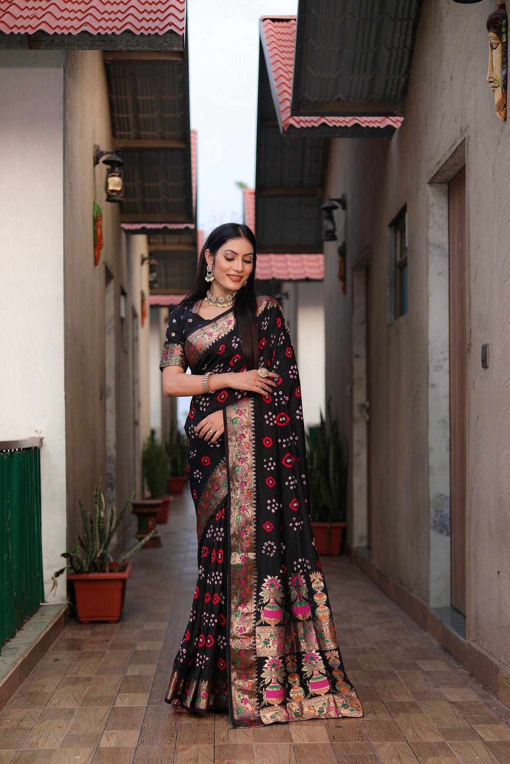 Pure Bandhej Silk Saree with Matka Border