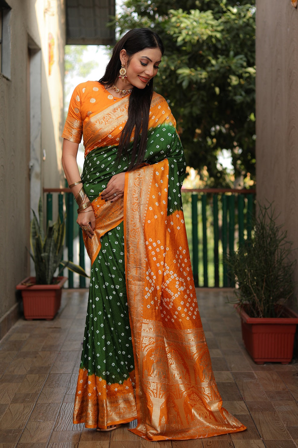 Pure Bandhej Silk Saree with Tissue Pallu