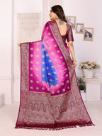 3D Multi Color Soft Satin Silk Dyed Saree with Zari Work