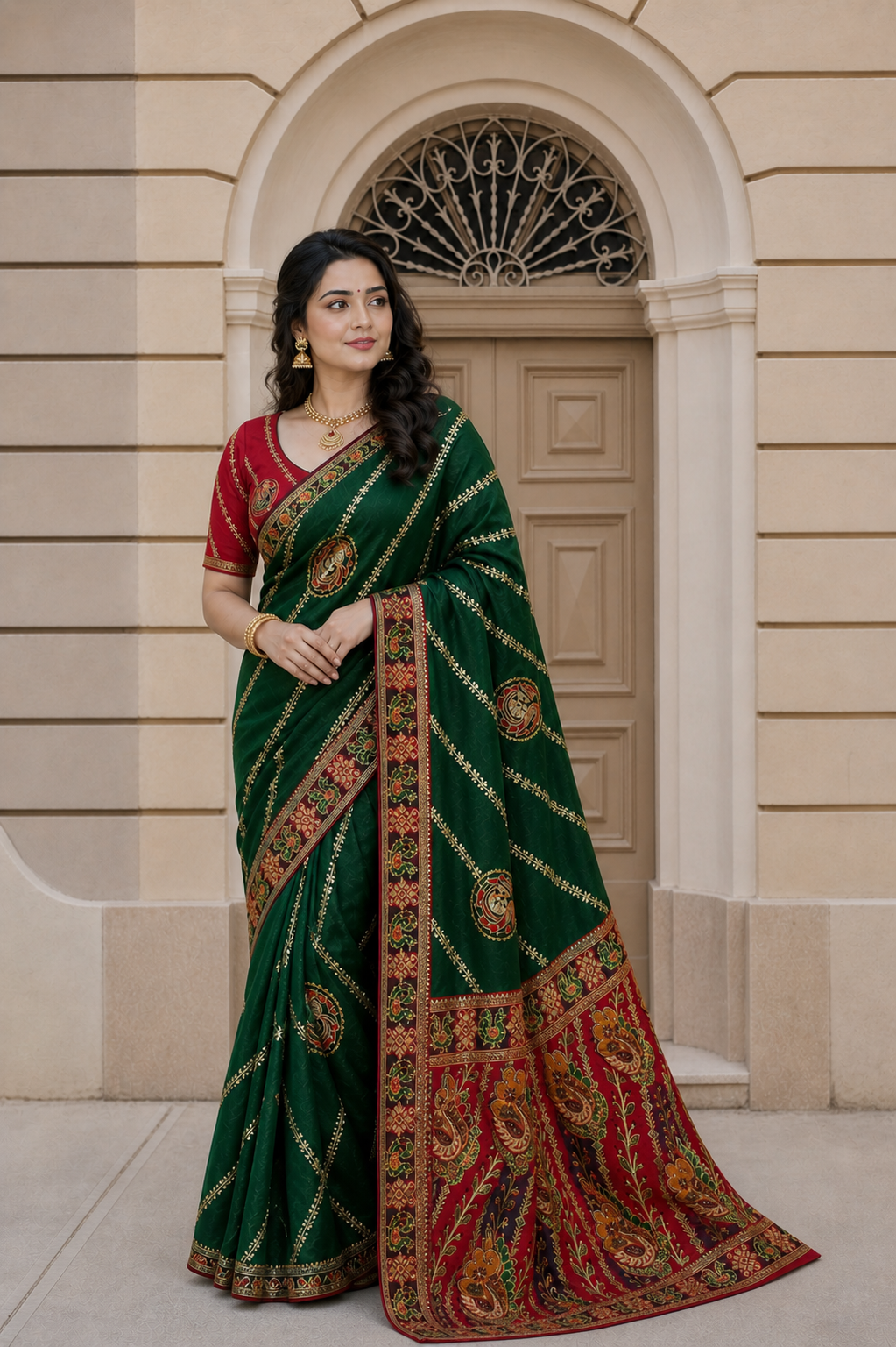 Dola Silk Saree with Diamond Work and Jacquard Border