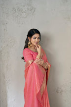 Rich Gold Zari Weaving Soft Linen Cotton Silk Saree