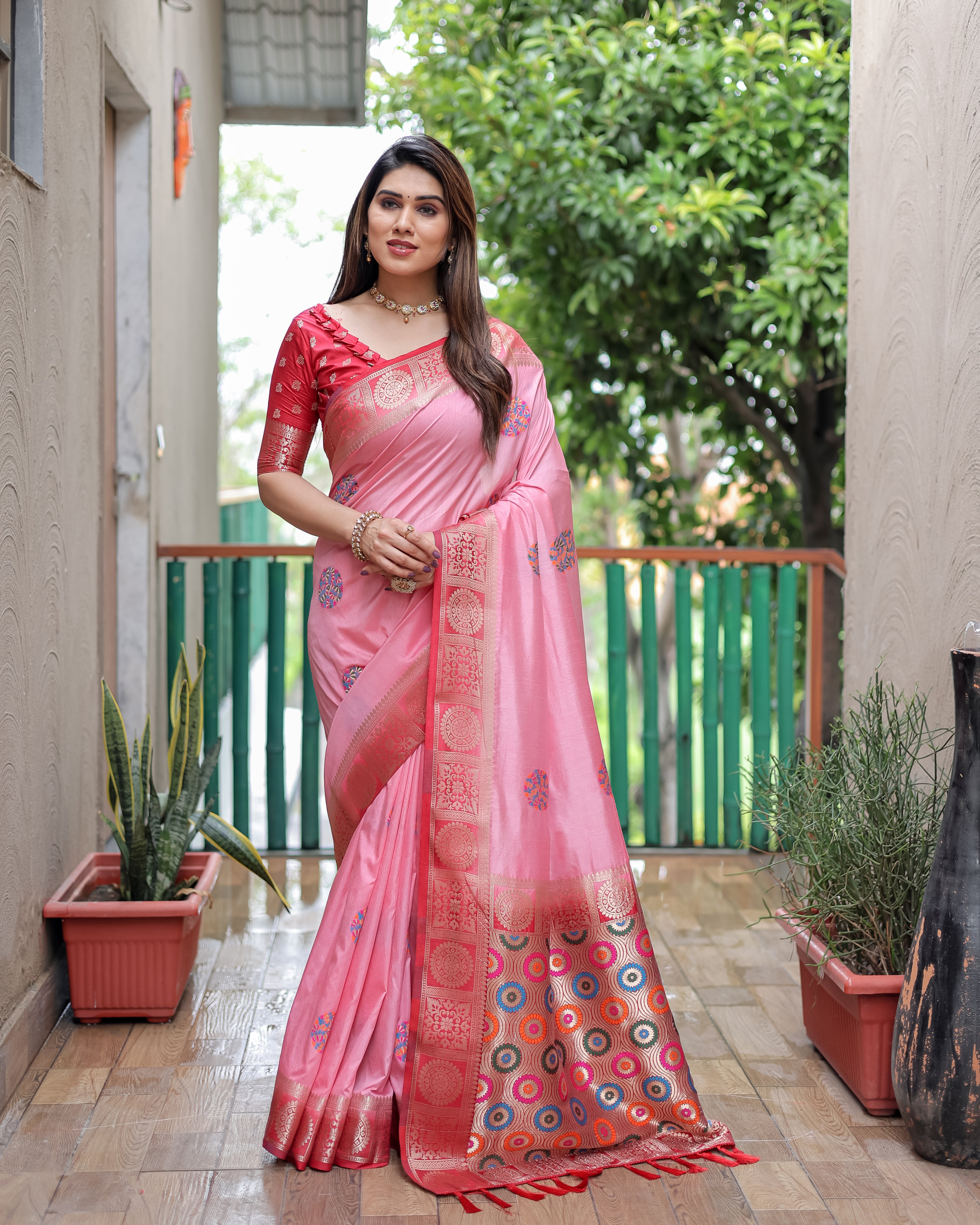 Dola Silk Saree with Contrast Border and Rich Pallu