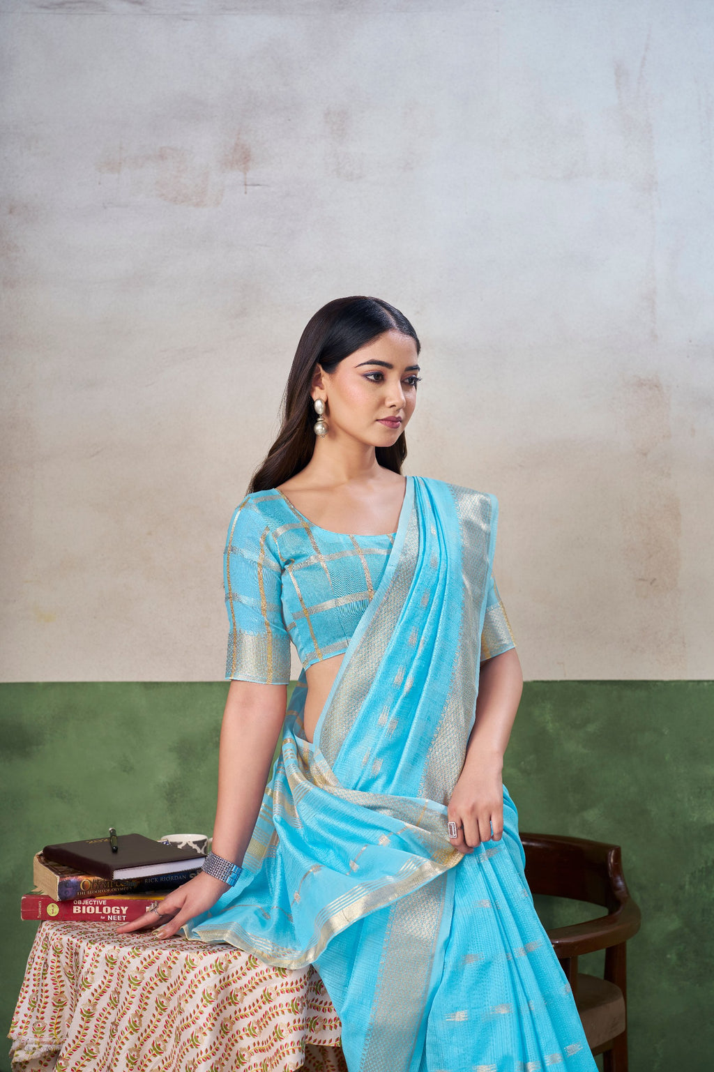 Party Wear Gold Zari Soft Linen Cotton Silk Saree