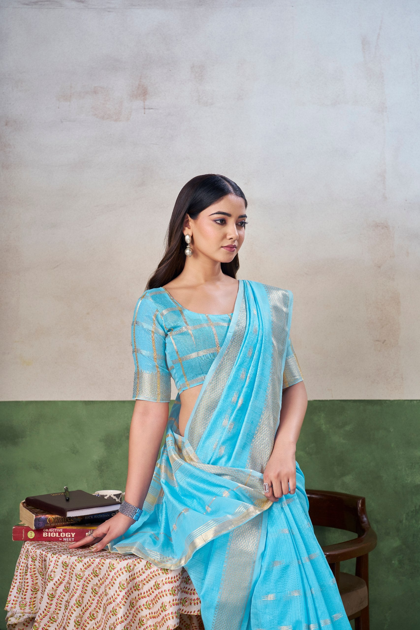 Party Wear Gold Zari Soft Linen Cotton Silk Saree