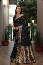 Dola Soft Silk Bandhej Paithani Saree with Zari Butti