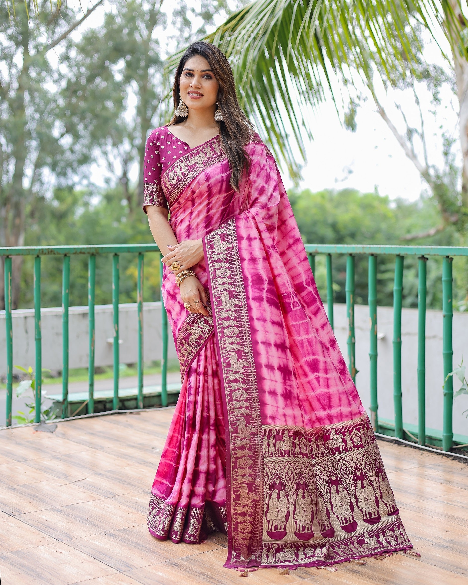 Soft Dola Silk Sibori Bandhej Saree with Zari Border
