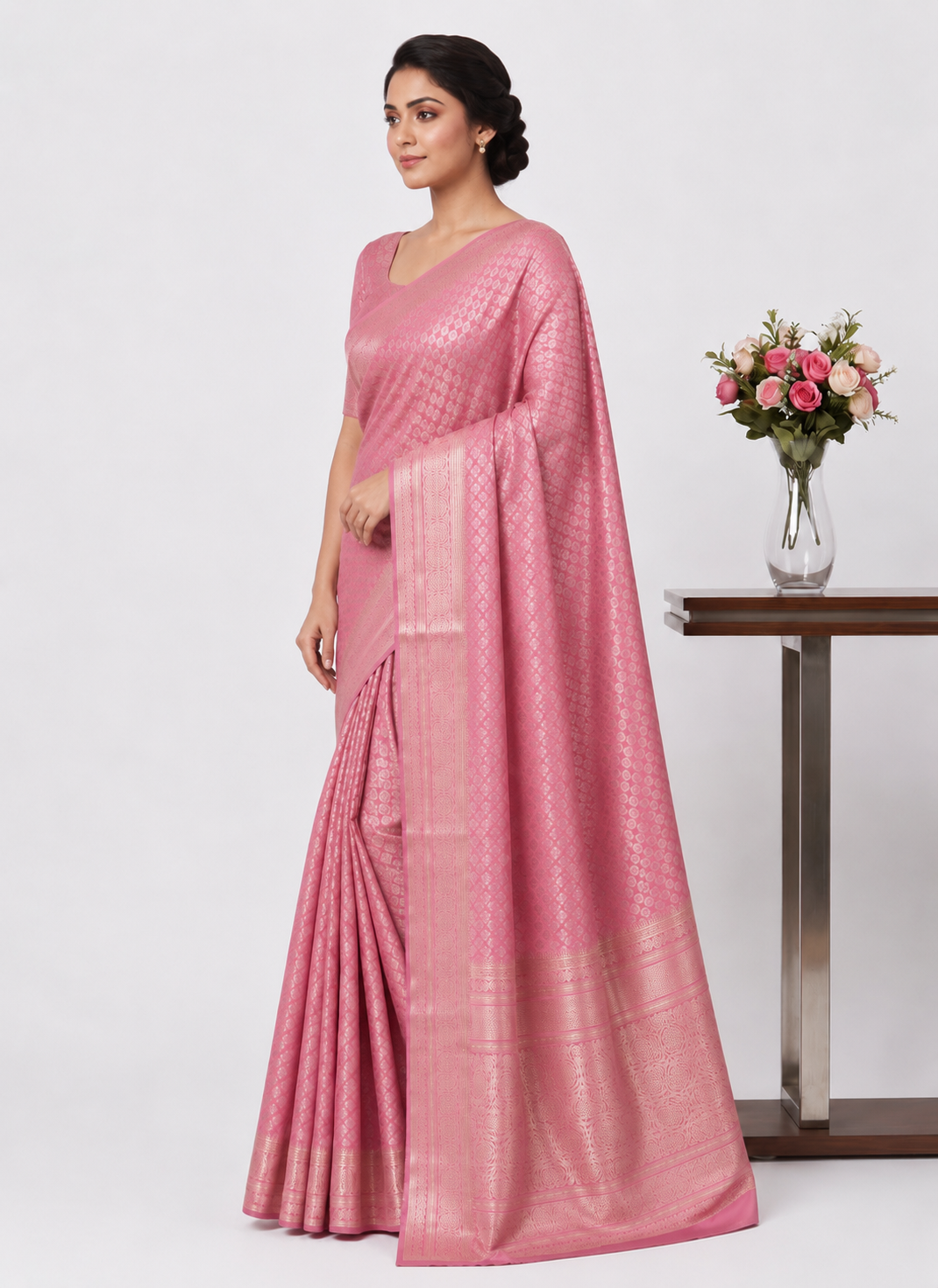 Stylish Pink Soft Silk Saree With Unique Blouse Piece