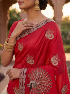 Beautifully Embroidered Fendy Satin Saree