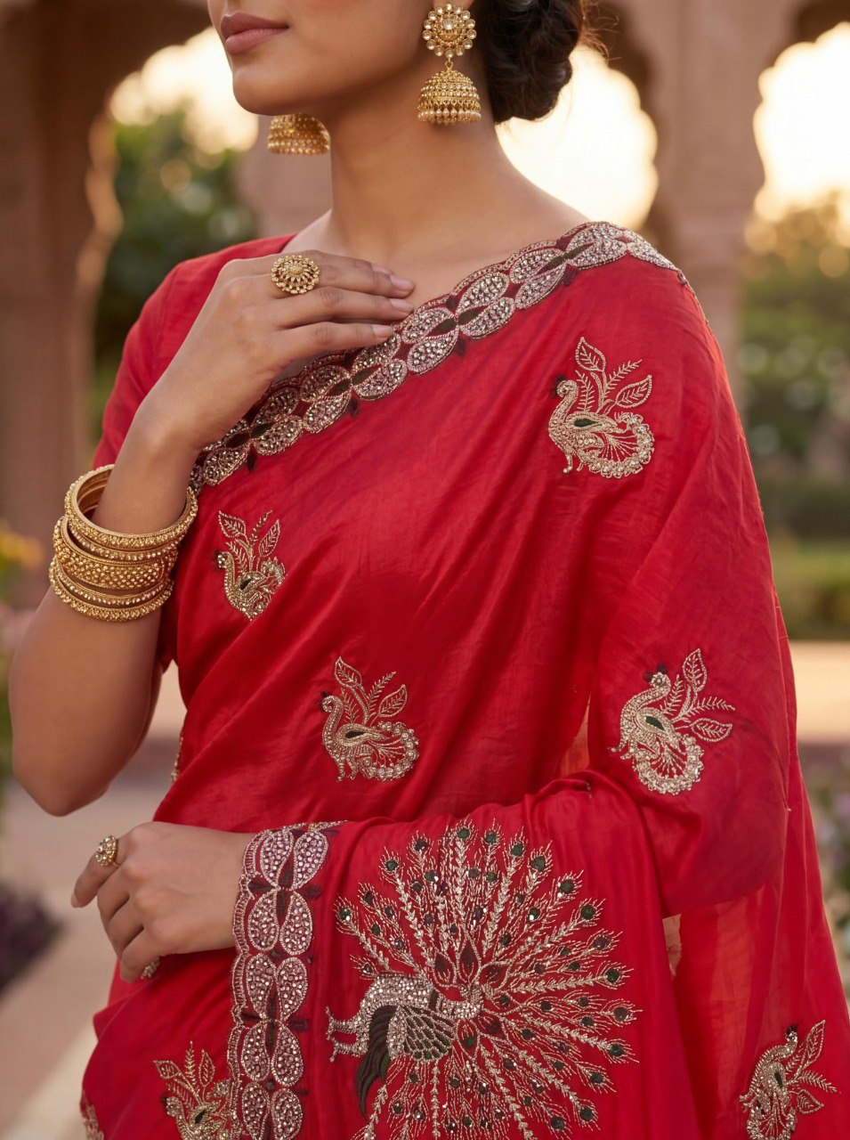 Beautifully Embroidered Fendy Satin Saree