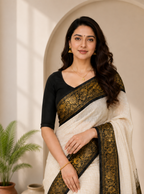 Moiety Off White Soft Banarasi Silk Saree With Panoply Blouse Piece