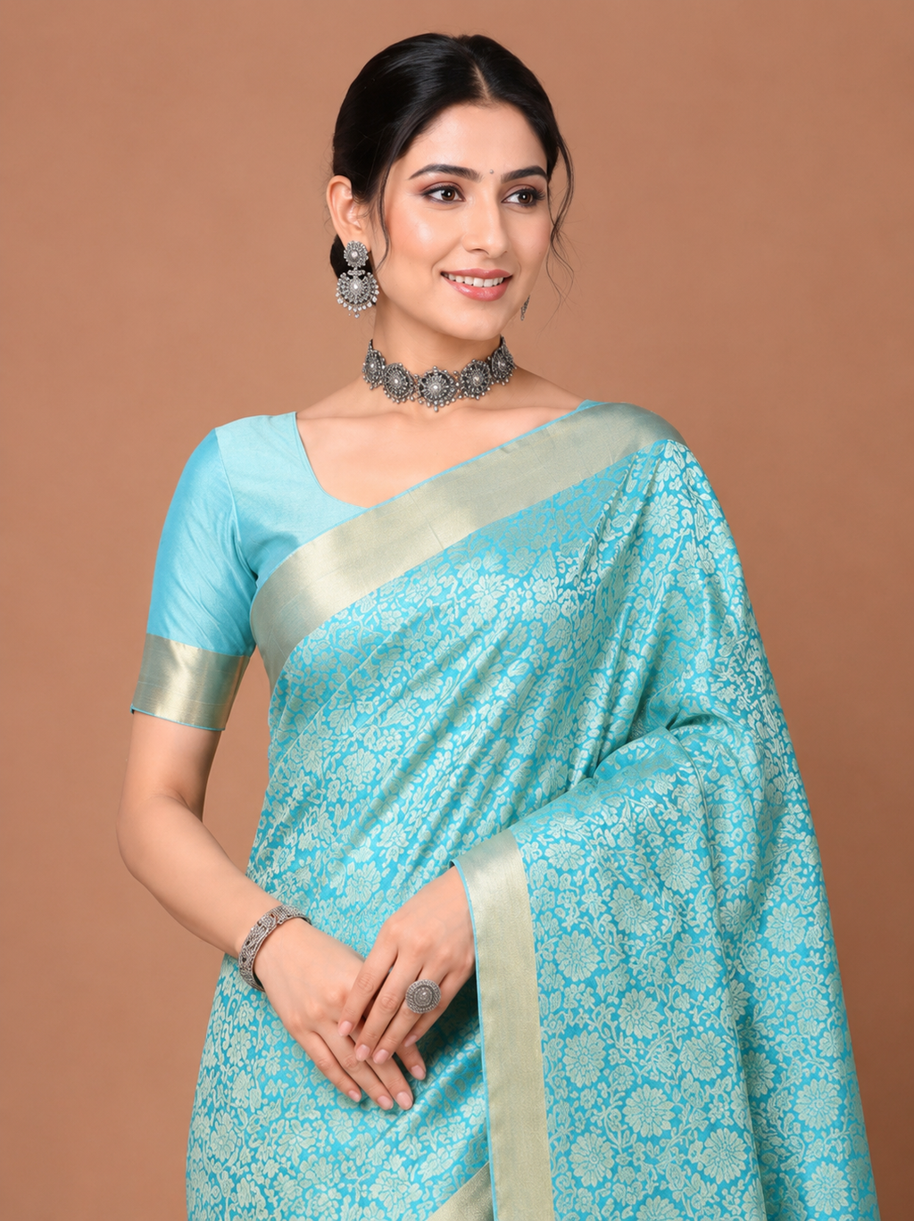 Golden Zari Weaving Designer Saree