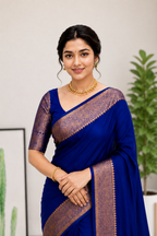 Ideal Royal Blue Soft Silk Saree With Bucolic Blouse Piece