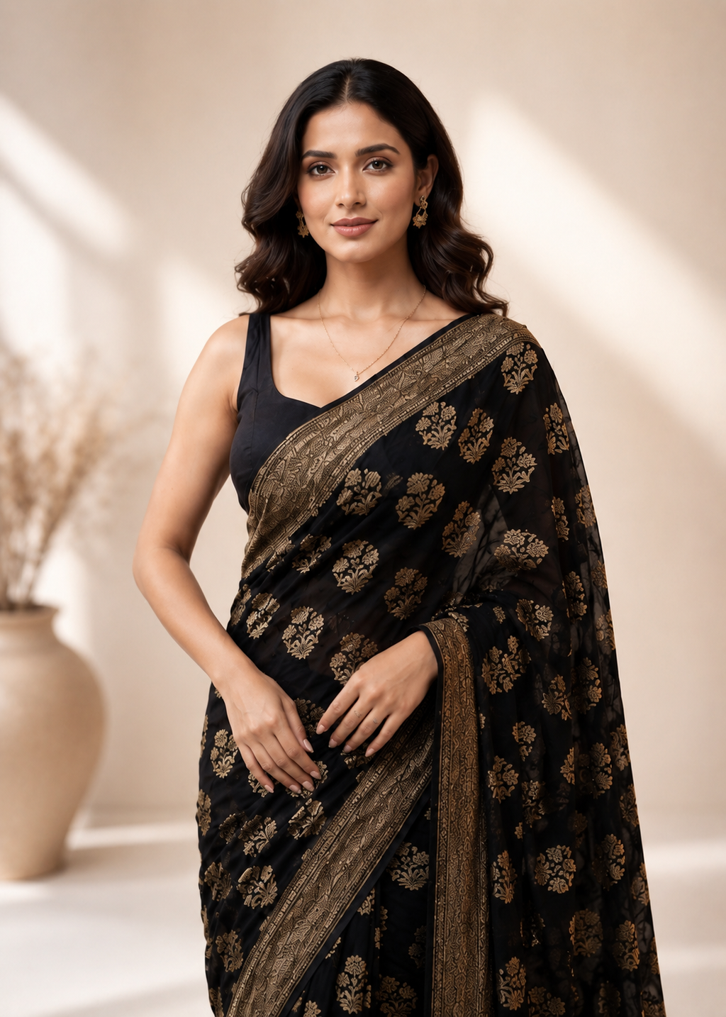 Confounding Black Soft Silk Saree With Snappy Blouse Piece