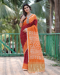 Adorable Bandhej Silk Saree Orange With Red Color Saree