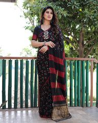 Classic Bandhej Design Black Color Silk Saree