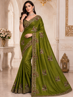 Green Tesla Silk Embroidered Saree