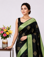 Capricious Black Soft Silk Saree With Attractive Blouse Piece