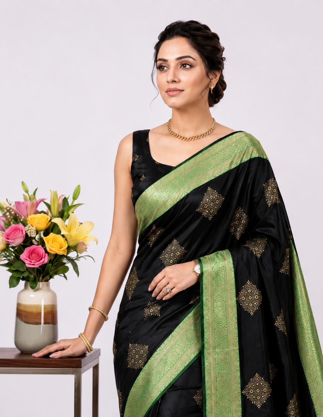 Capricious Black Soft Silk Saree With Attractive Blouse Piece