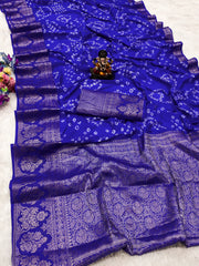 Daisy Kanjivaram Silk Saree Bandhani Blue Color Saree