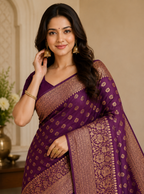 Divine Purple Soft Banarasi Silk Saree With Bewitching Blouse Piece