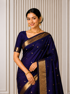 Bollywood Style Purple Cotton Silk Saree With Majestic Blouse Piece