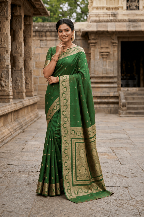 Green color Banarasi Zari Soft Silk Saree