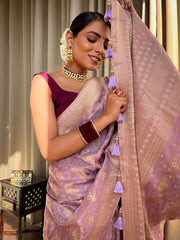 Trendy Jaquard Light Purple Color Silk Saree