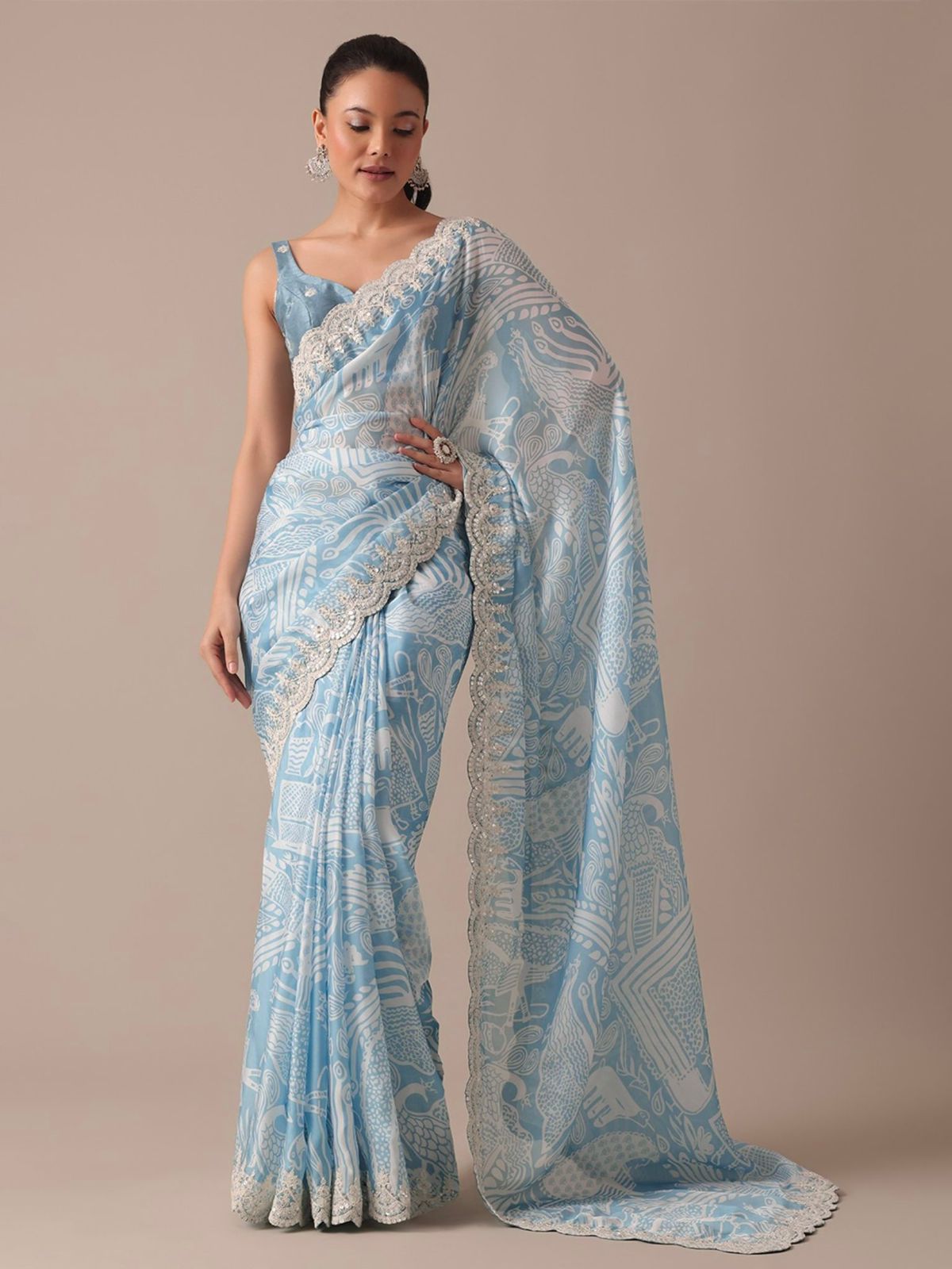 Elegant Sky Blue Color Digital Prints Saree