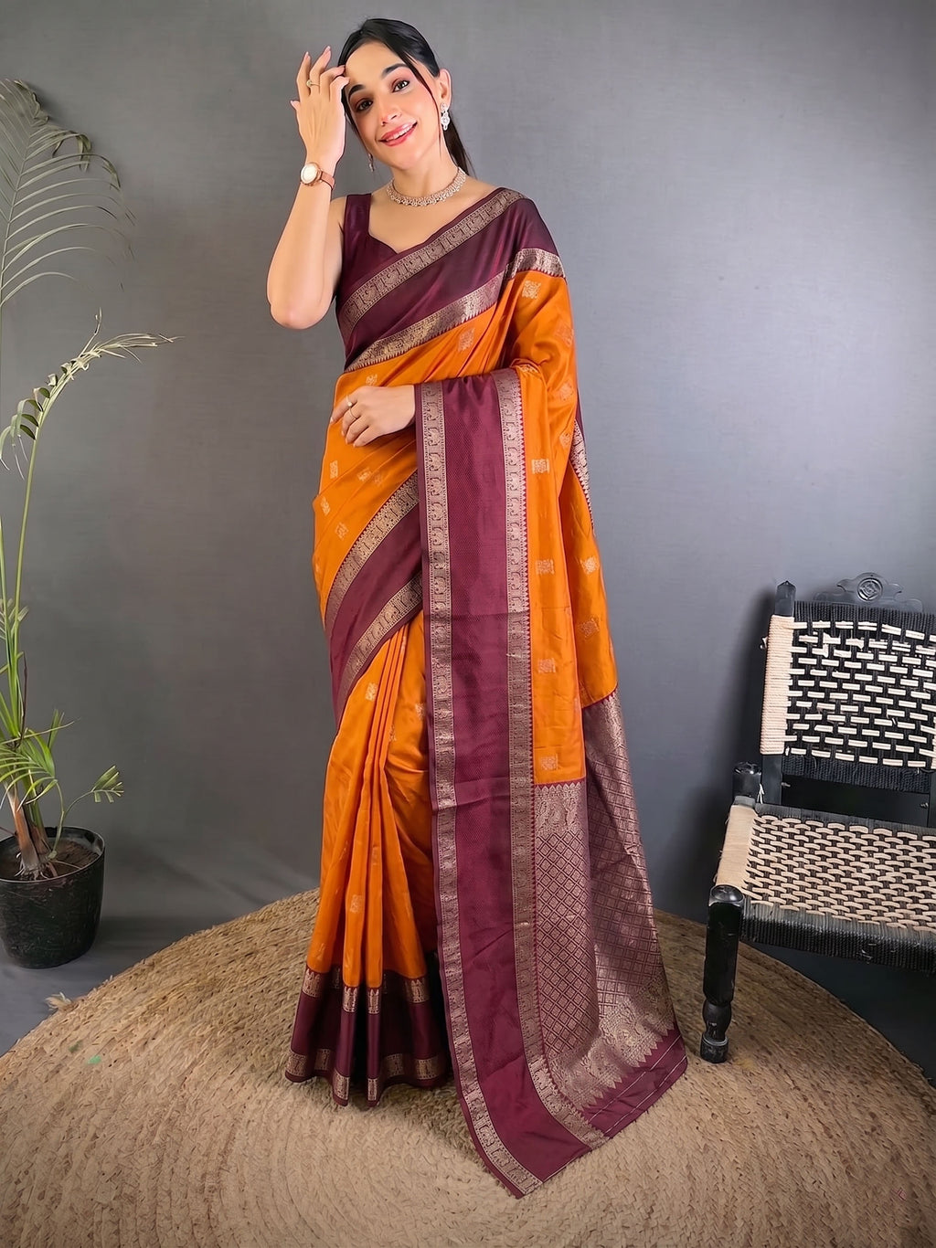 Soft Silk Kanjivaram Saree with Copper Zari Weaving